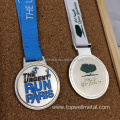 Custom silver medal with ribbon gold race medal